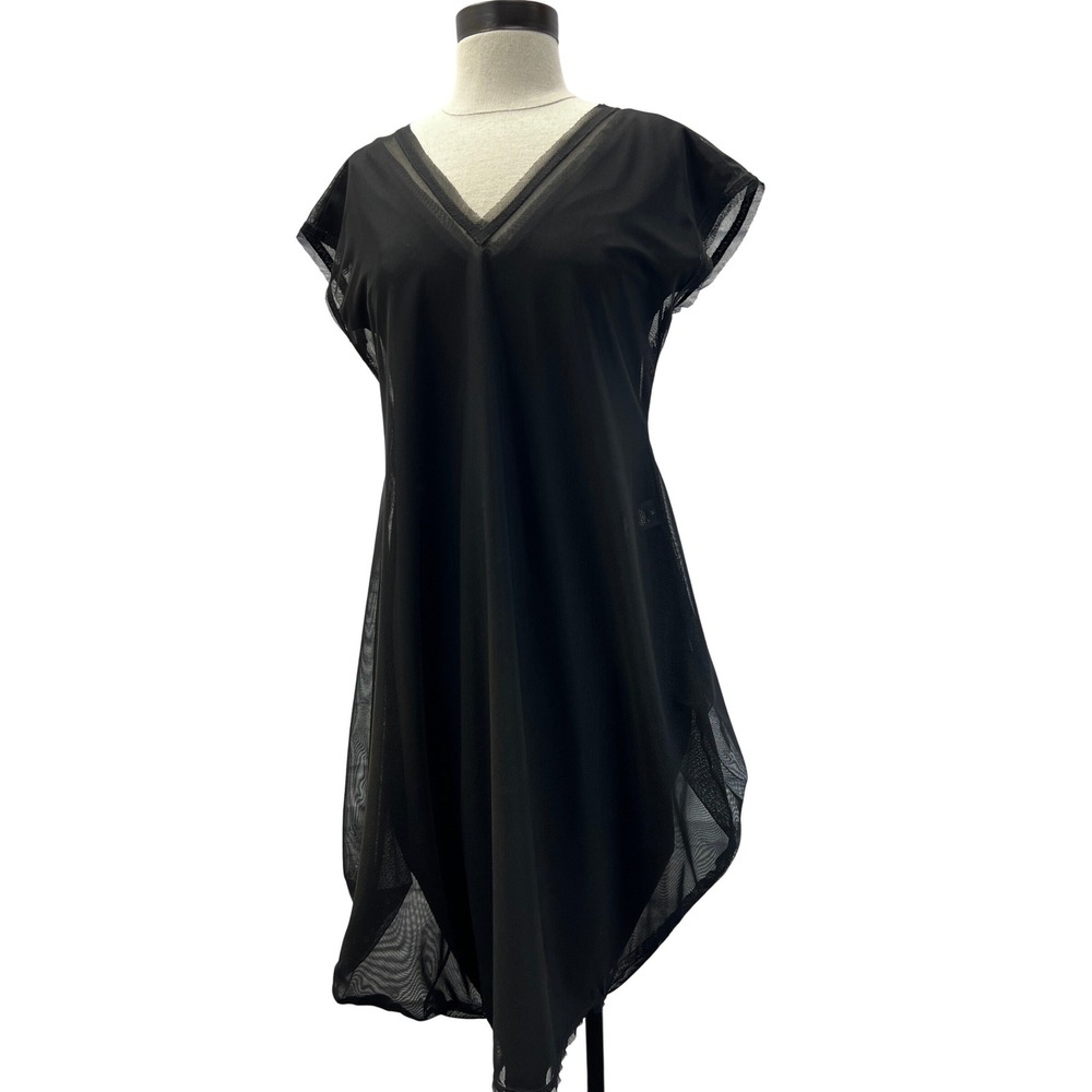 Marie Saint Pierre Mesh Overlay Dress Womens S Black Excellent Asymmetric V-Neck